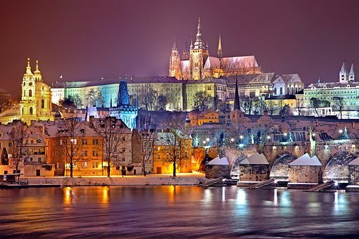 Praga, Praha, Invierno, Noche